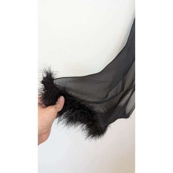 Jessica McClintock Scarf Shawl Wrap Sheer Black Feather Trim Elegant Evening - Picture 2 of 5